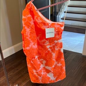 REVERSE One-Shoulder Orange & White Floral Dress